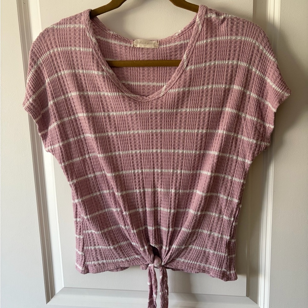 Altar'd State Pink and White Striped Tie-Front Top